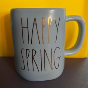 Brand New Rae Dunn Happy Spring mug in light blue with gold font